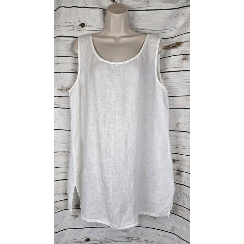 Chalet White 100% Linen Tunic Dress XL Womens Lagenlook Sleeveless Coastal